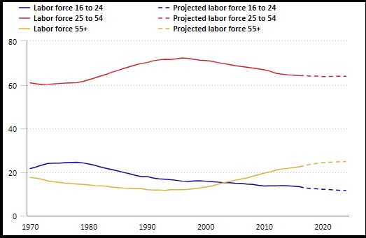 노인일자리_미국연령대별노동자비율